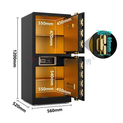 H1200mm Double alarme Casse-forte à deux portes Casse-forte biométrique Noir